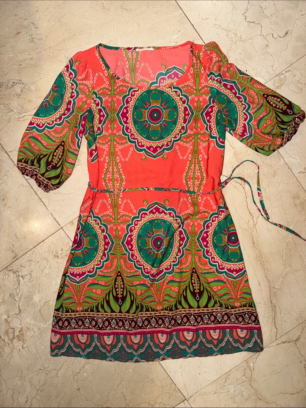 Women’s Boho Coral Multicolor Printed Dress